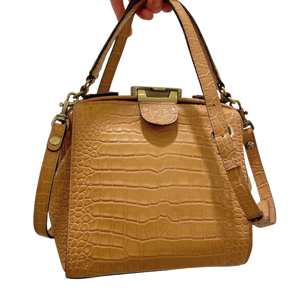 Patricia Nash Nela Croc Embossed Leather Frame Satchel Biscuit Top Handle Bag